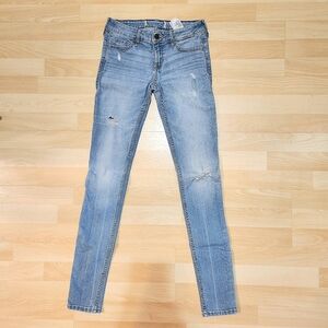 Hollister Y2K Skinny Jeans Low Rise Stretch Light Wash Distressed Faded Denim 1L